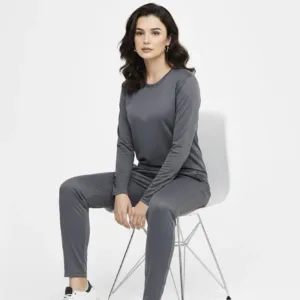 2 Pcs Women's Stitched Micro Interlock Plain Tracksuit GREY SIMPLE PLAIN