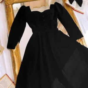 Velvet Plain Frock 1 Pc Women's Stitched