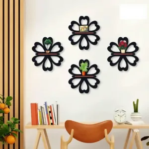 Set of 4 Flower/Heart Shape Wooden Wall Shelves for Home Decor - Floating Display Racks I Decoration Pieces I Decoration Item For Home I Decoration For Wall