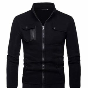1 Pc Men's Stitched Fleece Zipper Jacket, Black
