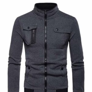 1 Pc Men's Stitched Fleece Zipper Jacket, Grey
