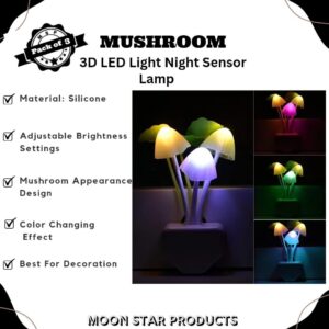 Mushroom 3D LED Light Sensor Lamp , Pack of 3