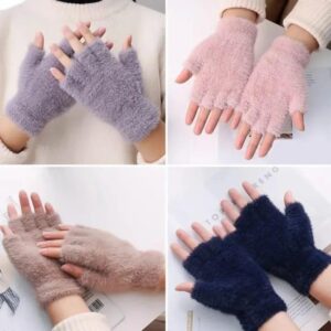 2 Pcs Wool Plain Fingerless Gloves 1