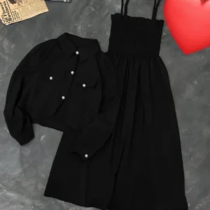 2 Pcs Women's Stitched Linen Plain Dress