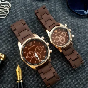 Couple's Round Analogue Watch Set - 2 Pcs for Men & Women in Elegant Colors