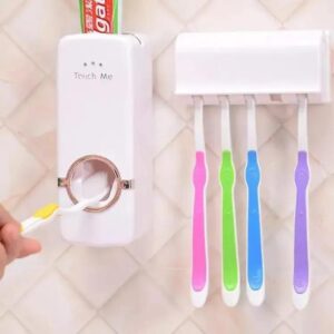 Touch Me Wall-Mount Toothpaste Dispenser with 4 Toothbrush Holder
